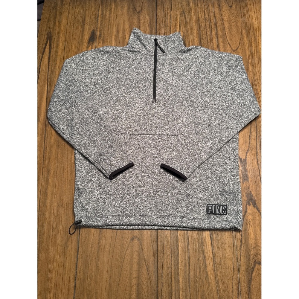 PINK Victoria's Secret Gray Speckled Fleece Quarter Zip Pullover Sweater, Size S